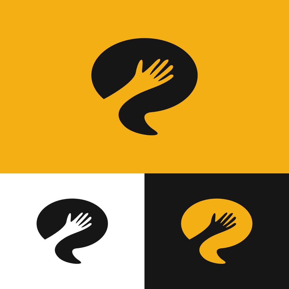 Hand chat explains that communication logos can bring people closer, as if in the palm of the hand vector