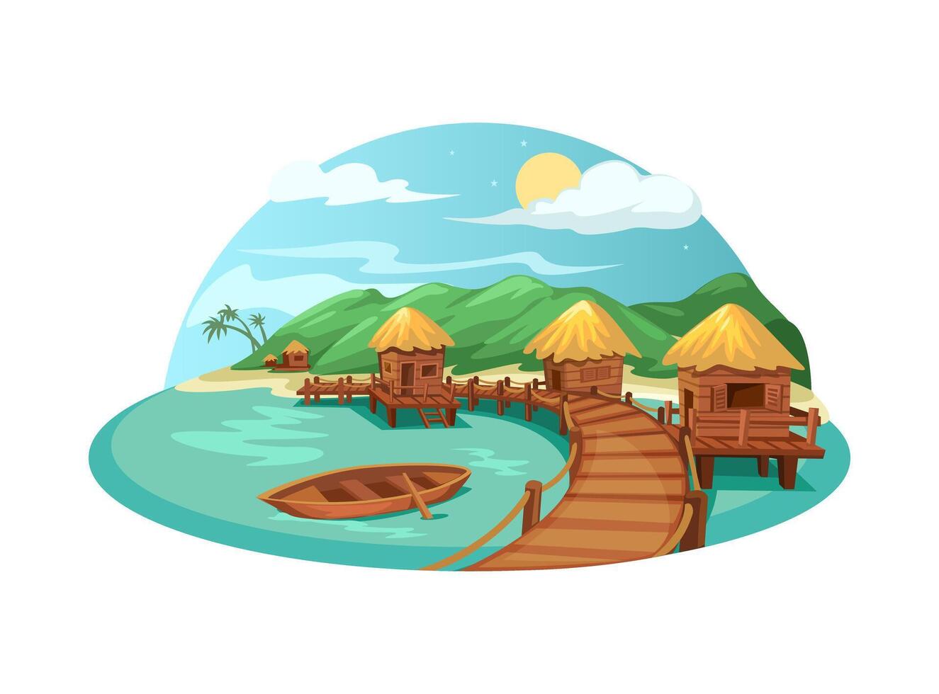 Tropical Beach Resort Bungalow Illustration vector