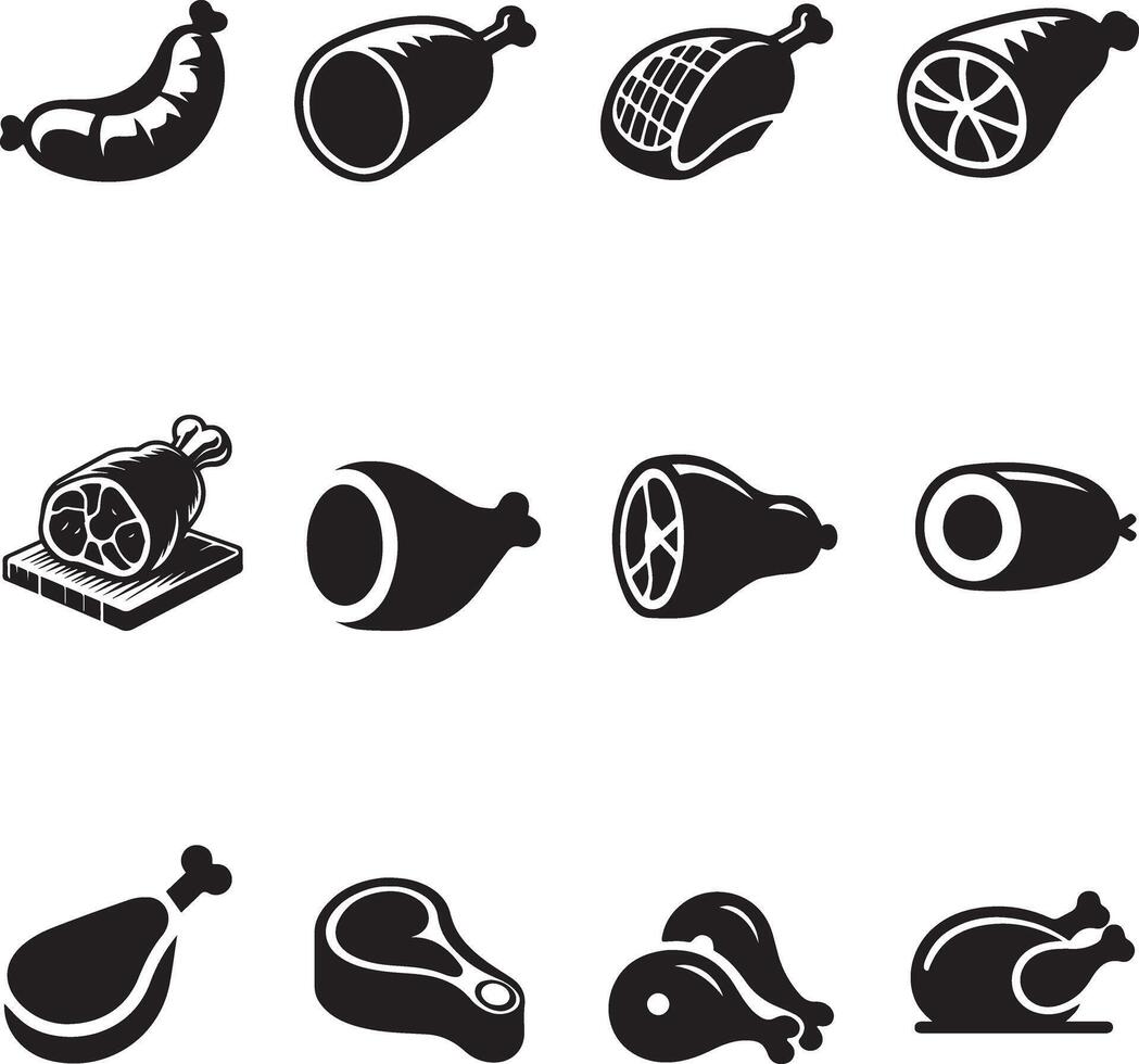 Meat and poultry icons set vector