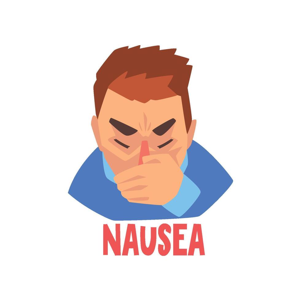 Man suffering from nausea, sick unhappy man character Illustration vector