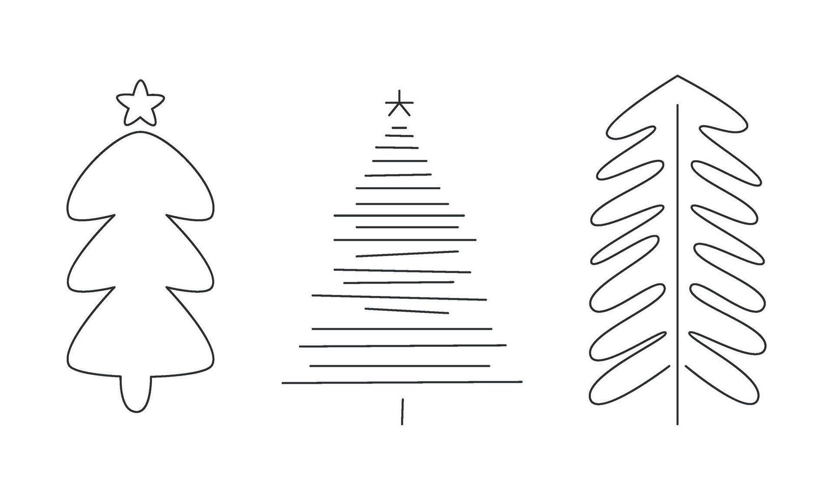 Christmas trees set, hand drawn monochrome fir trees, pines or spruces Illustration vector