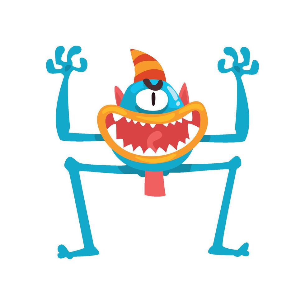 Funny one eyed monster, fabulous creature cartoon character Illustration vector