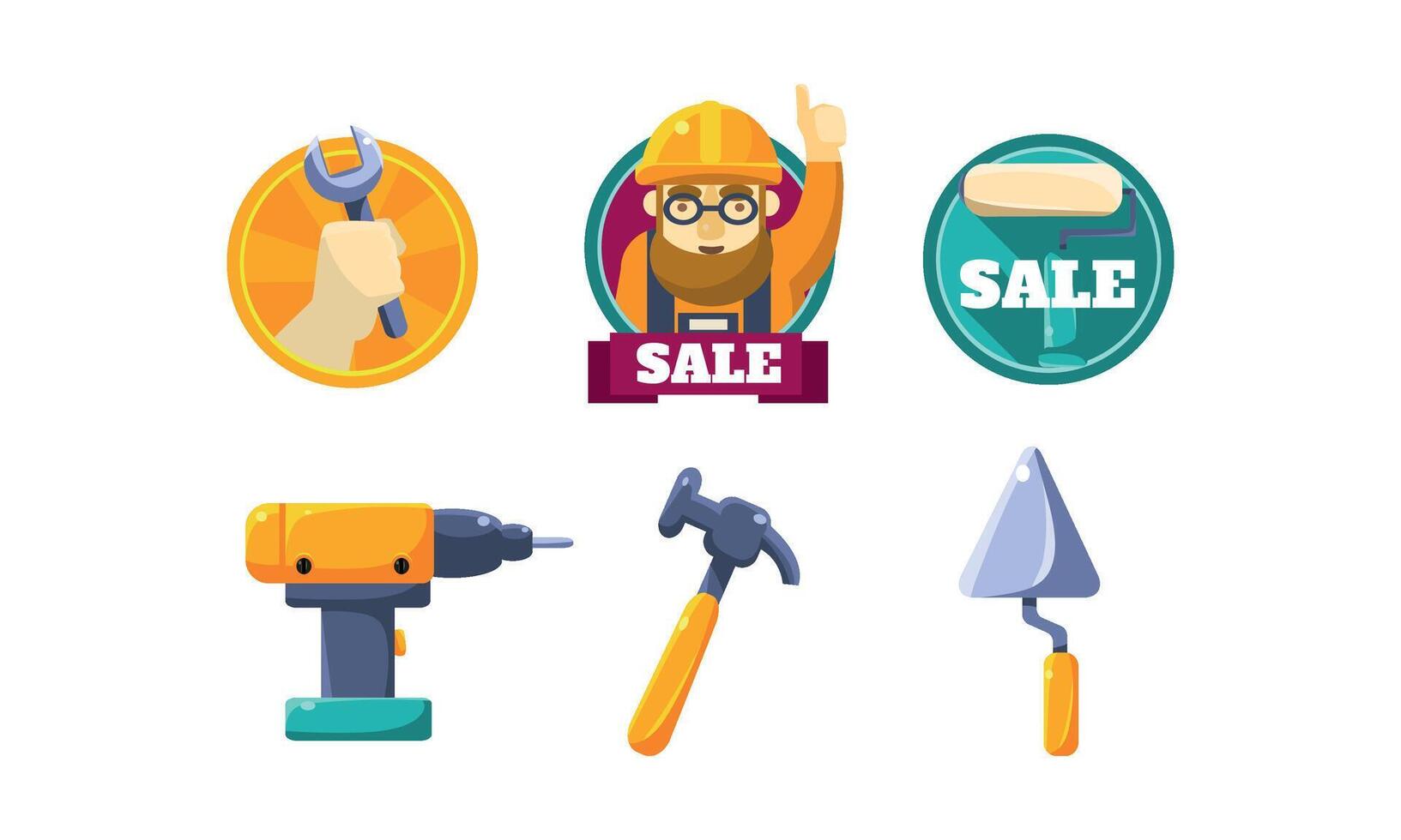 Hand tools for carpentry and home renovation, tools shop design elements Illustration vector