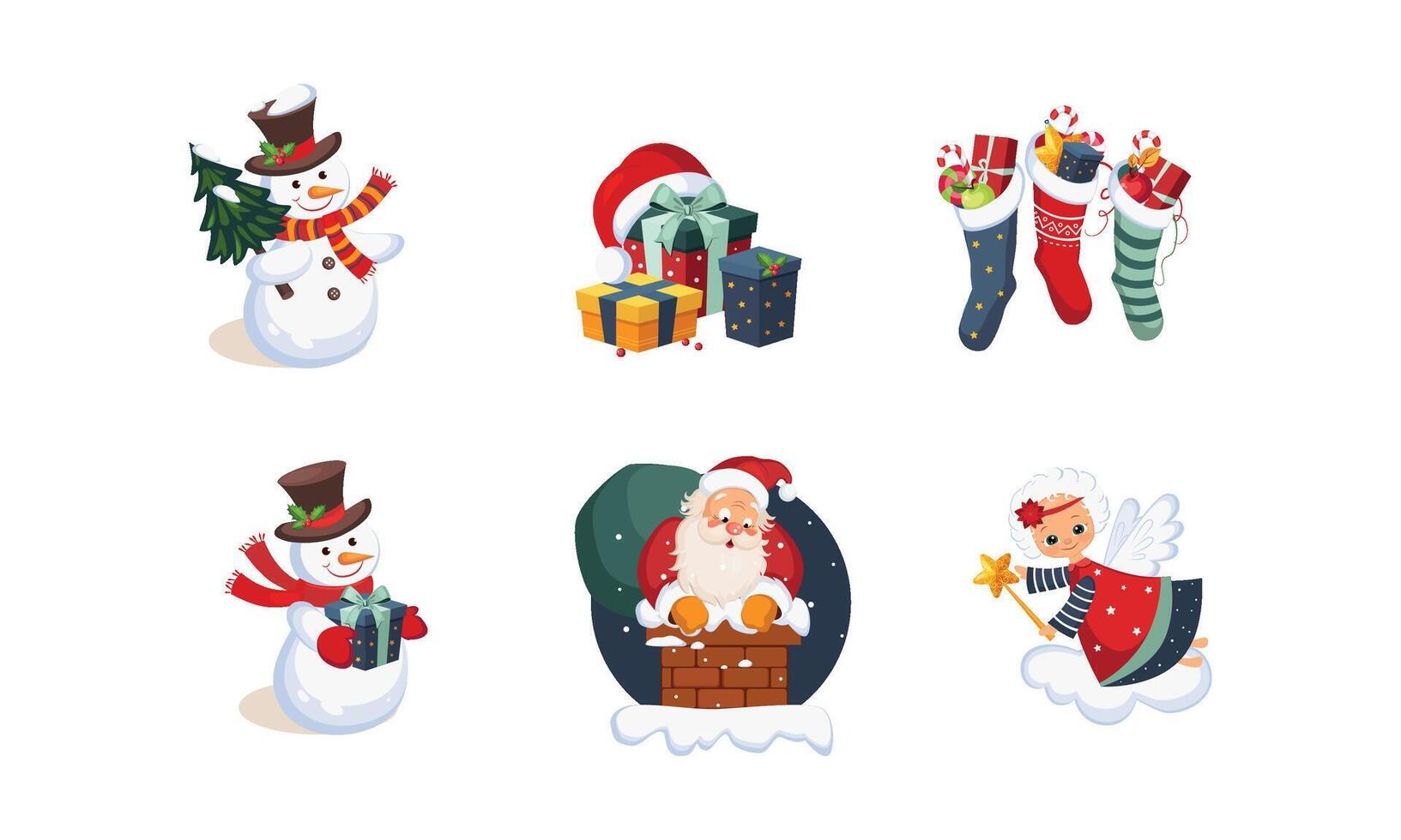 Collection of Christmas objects, cute bright New Year holiday decoration elements Illustration vector
