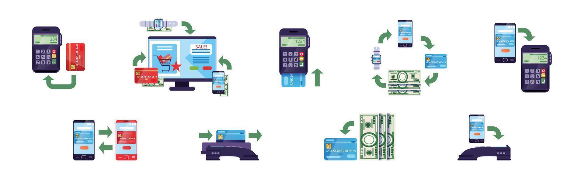 Mobile Payment and Wireless Paying Method Set vector