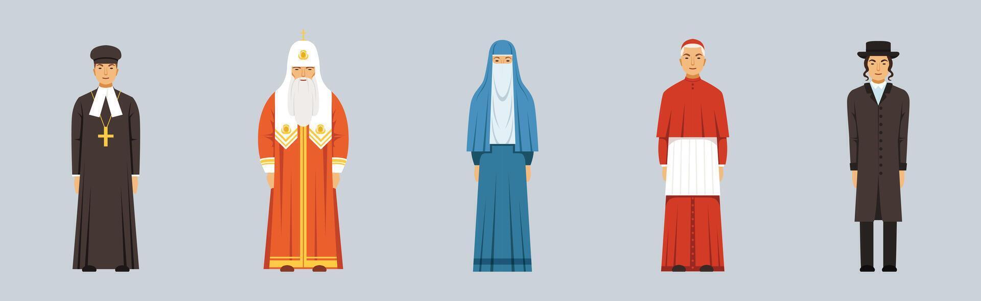 Religious People Different Character Man and Woman Standing Set vector