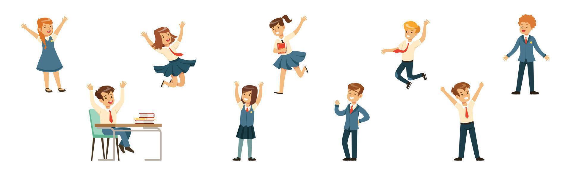 Cute Boy and Girl Character in School Uniform Set vector