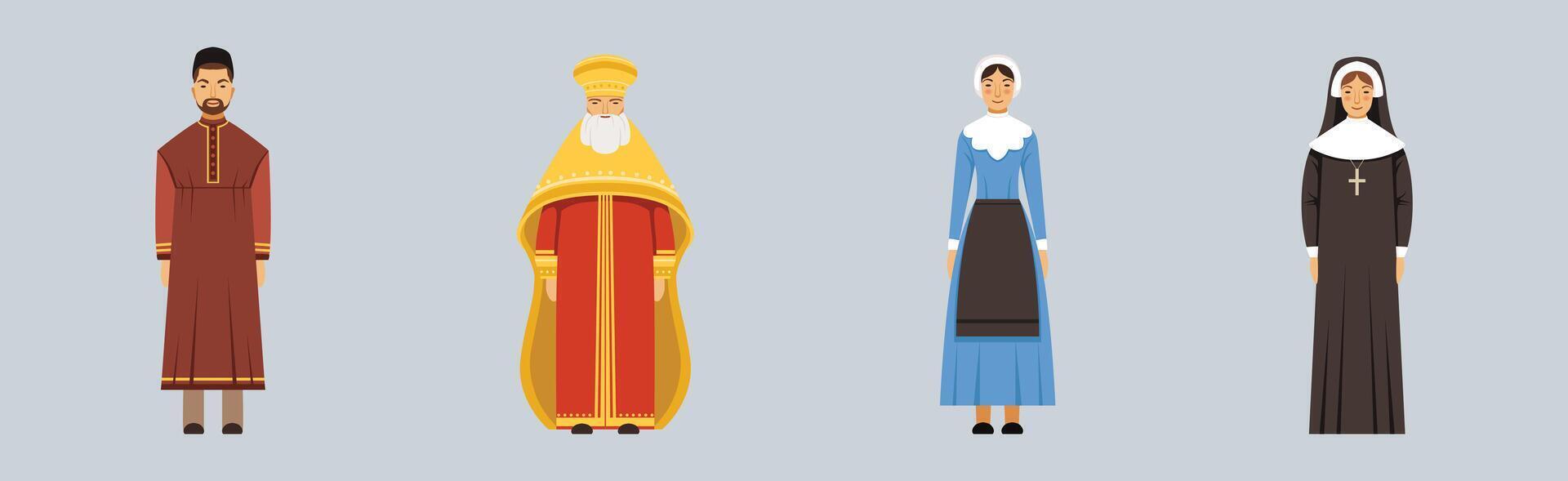 Religious People Different Character Man and Woman Standing Set vector