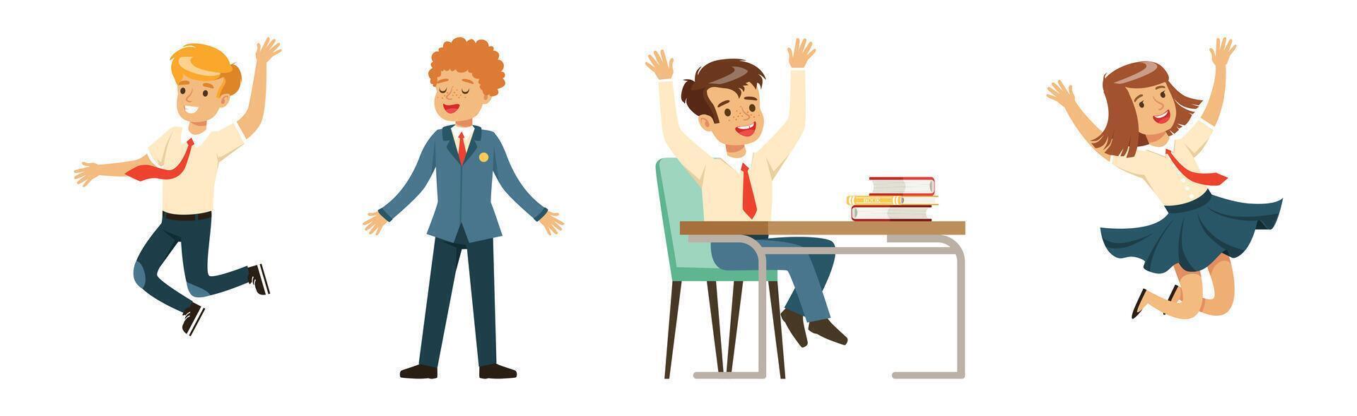 Cute Boy and Girl Character in School Uniform Set vector