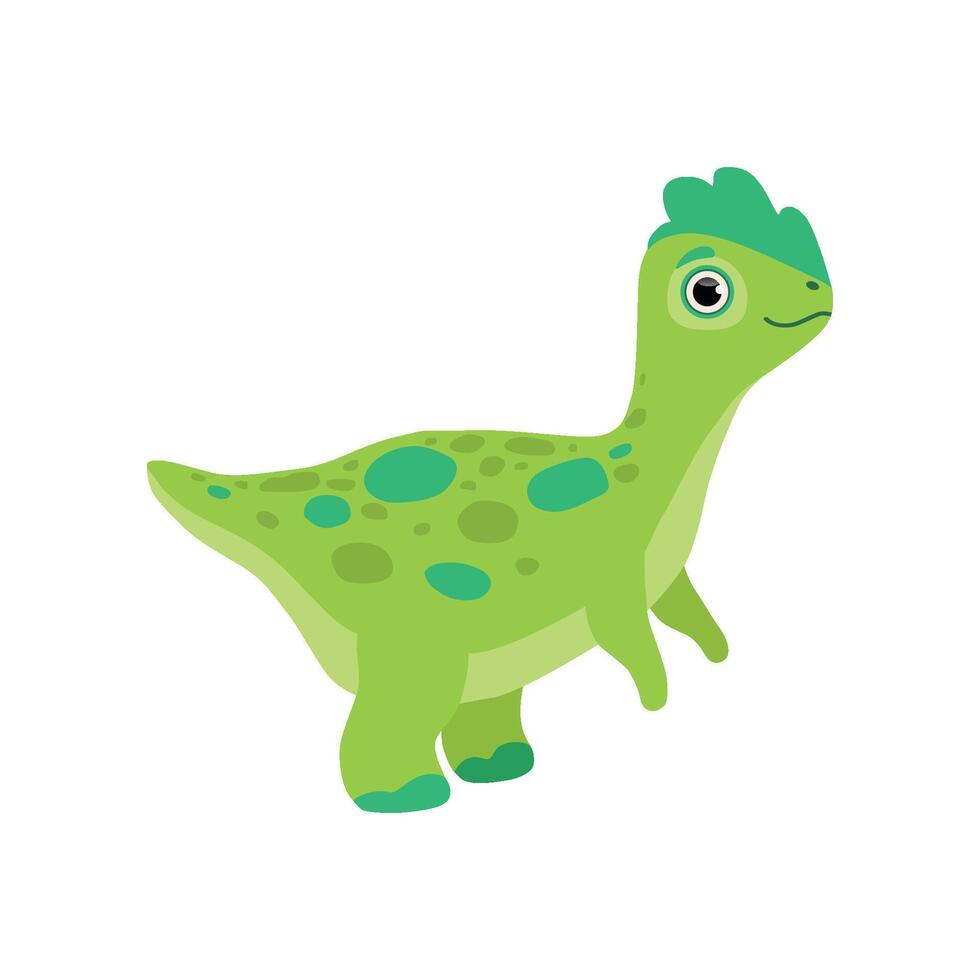 Cute green dinosaur, funny baby dino cartoon character Illustration vector