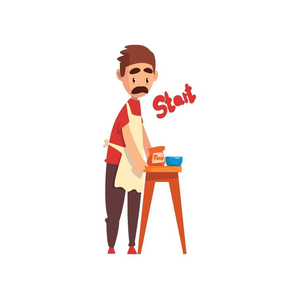 Chef making dough, pizza maker character, stage of preparing Italian pizza Illustration vector