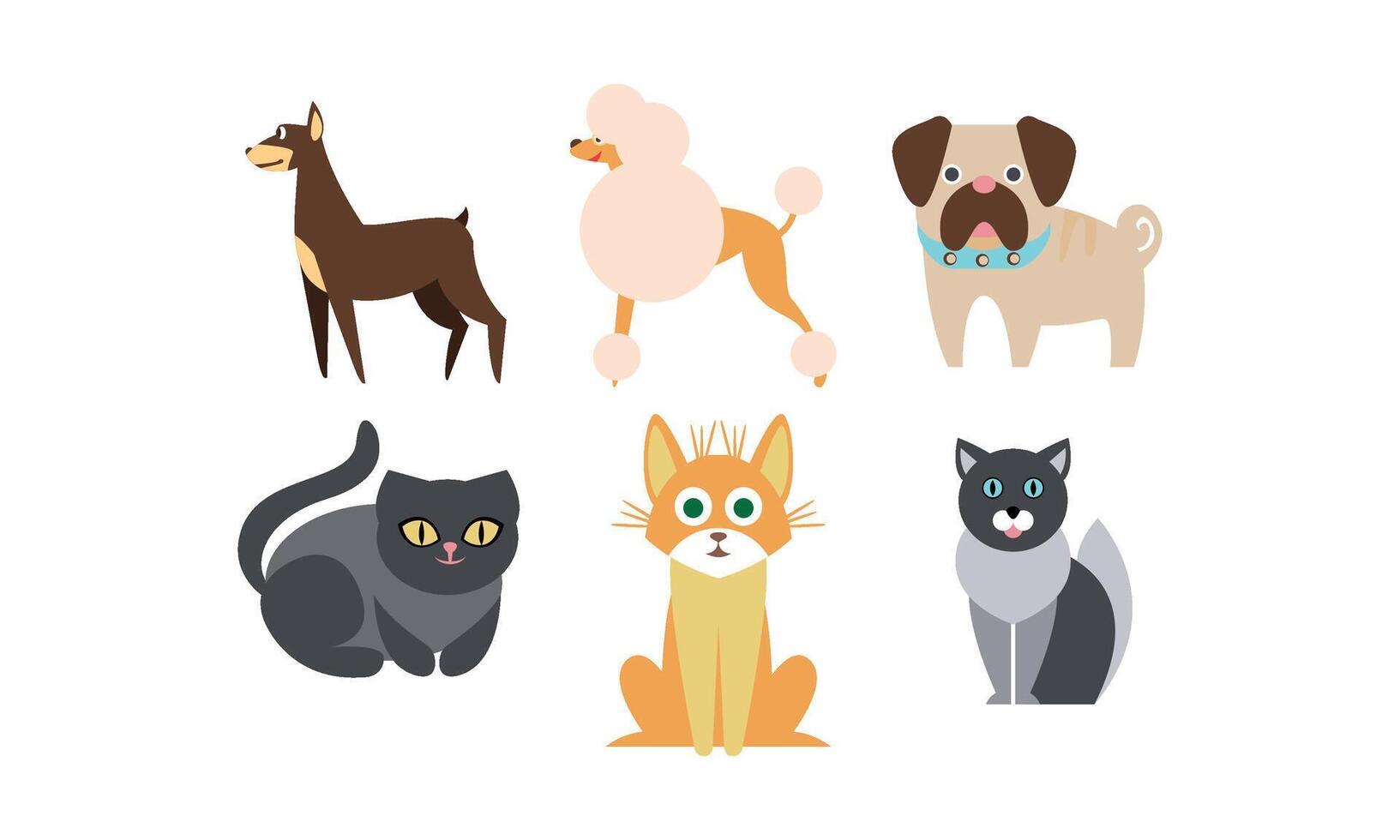 Cats and dogs of different breeds set, cute domestic animals, best friends Illustration vector