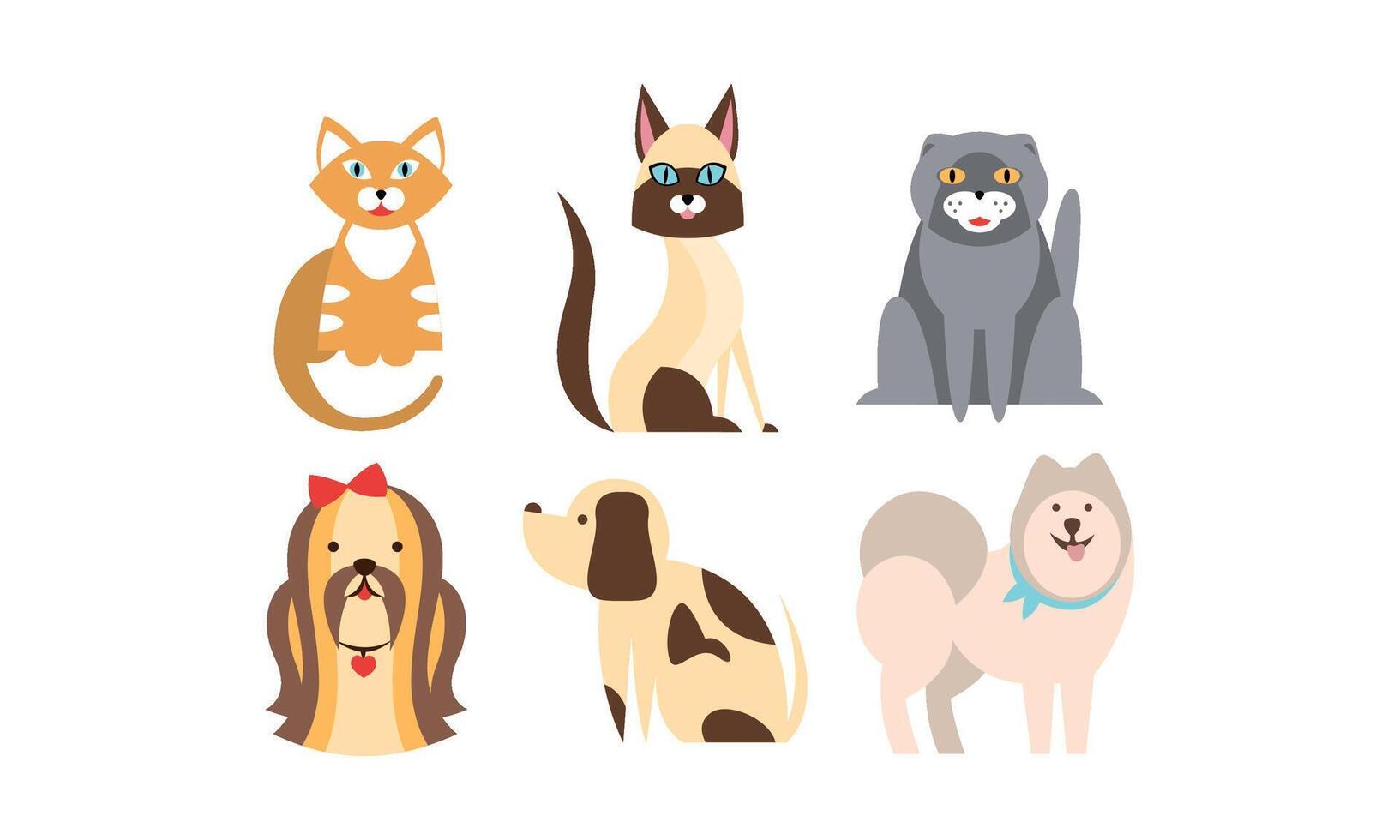 Cats and dogs of different breeds set, cute pets, domestic animals, best friends Illustration vector