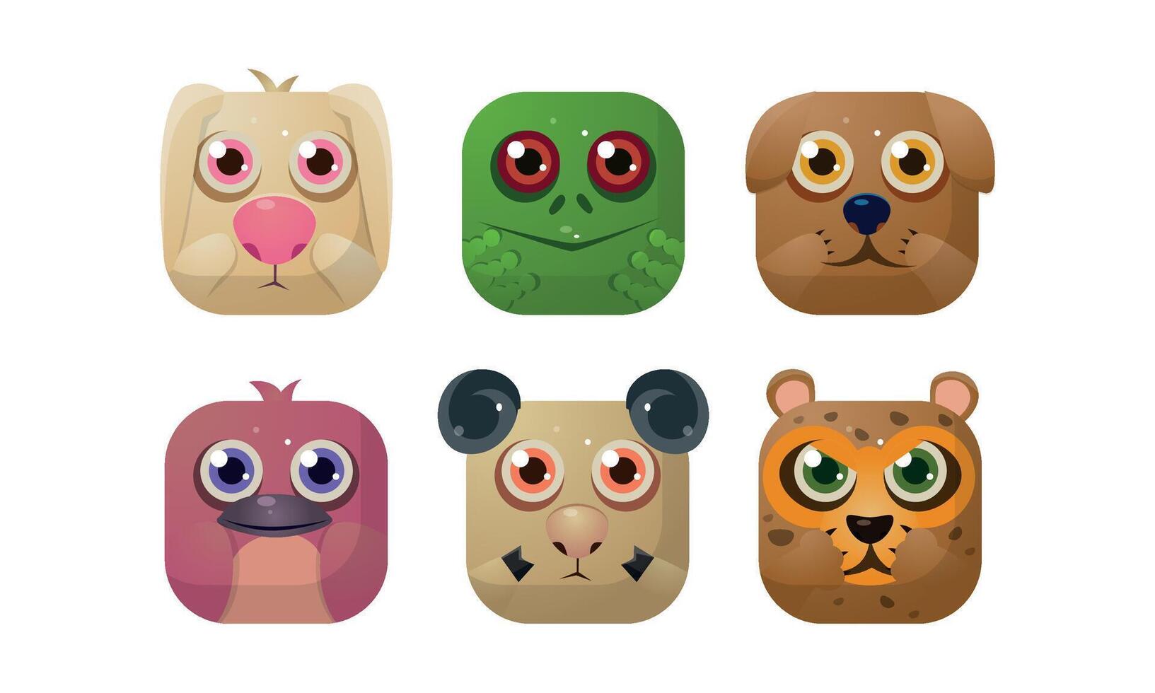 Cute animals set, square app icons, assets for GUI, web design, application store Illustration vector