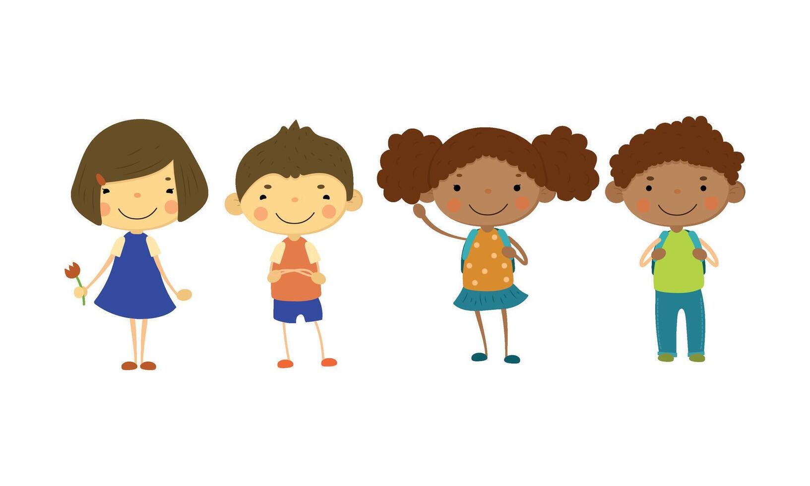 Cute children of different nationalities set, happy little boys and girls, multinational friendship concept Illustration vector