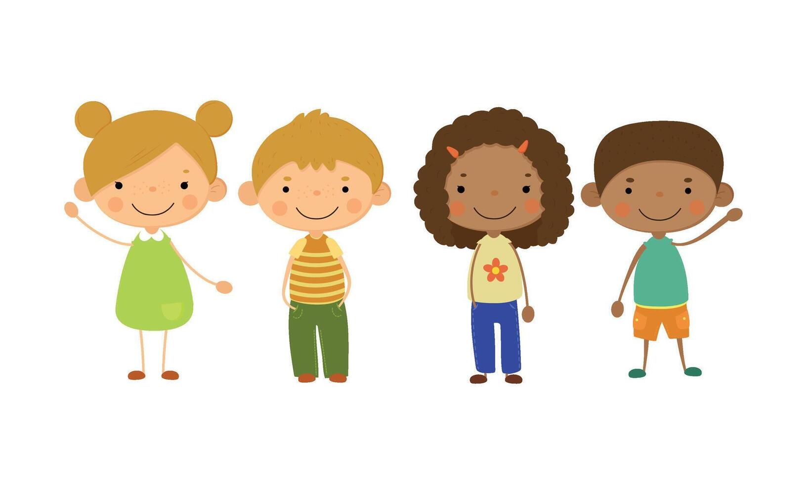 Cute children of different nationalities set, happy kids, multinational friendship concept Illustration vector