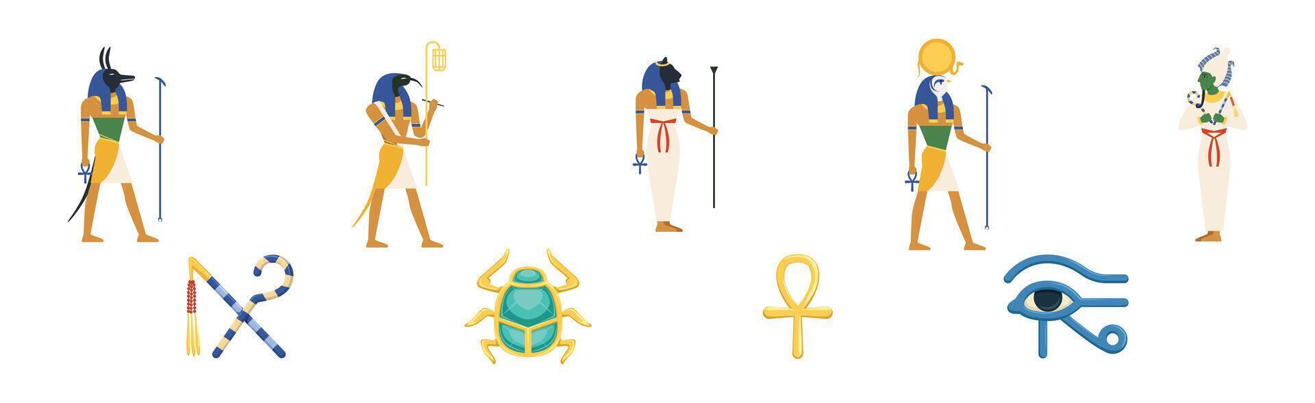 Ancient Egypt God and Goddess Standing Set vector