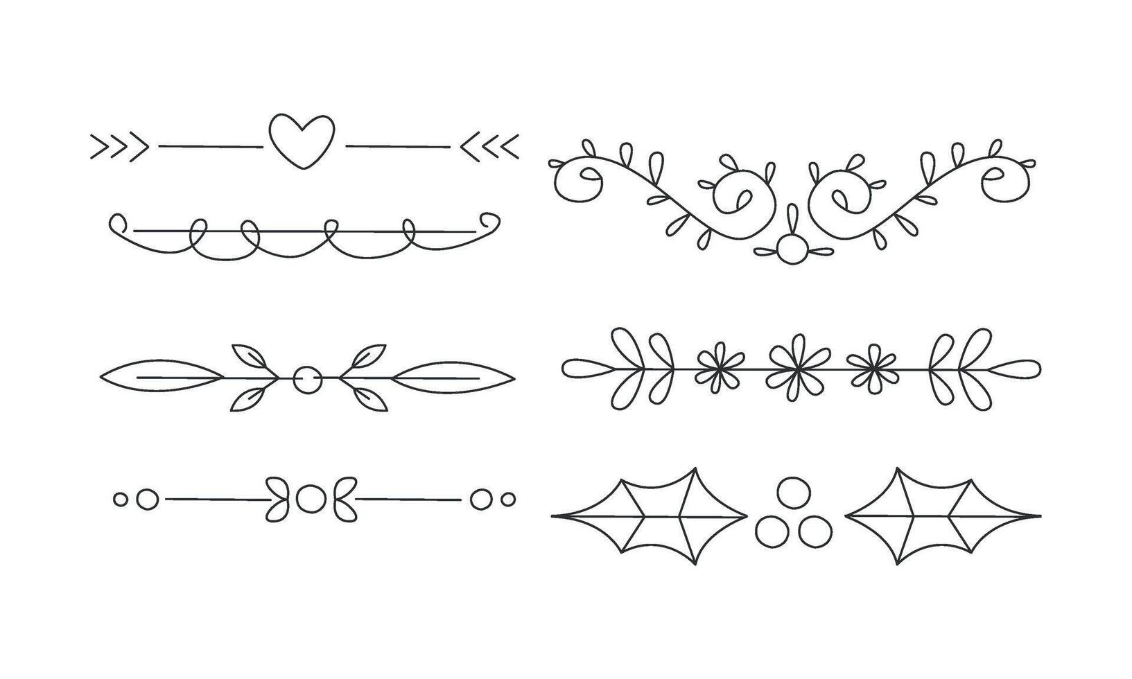 Hand drawn line borders set, decorative design elements, text dividers Illustration vector