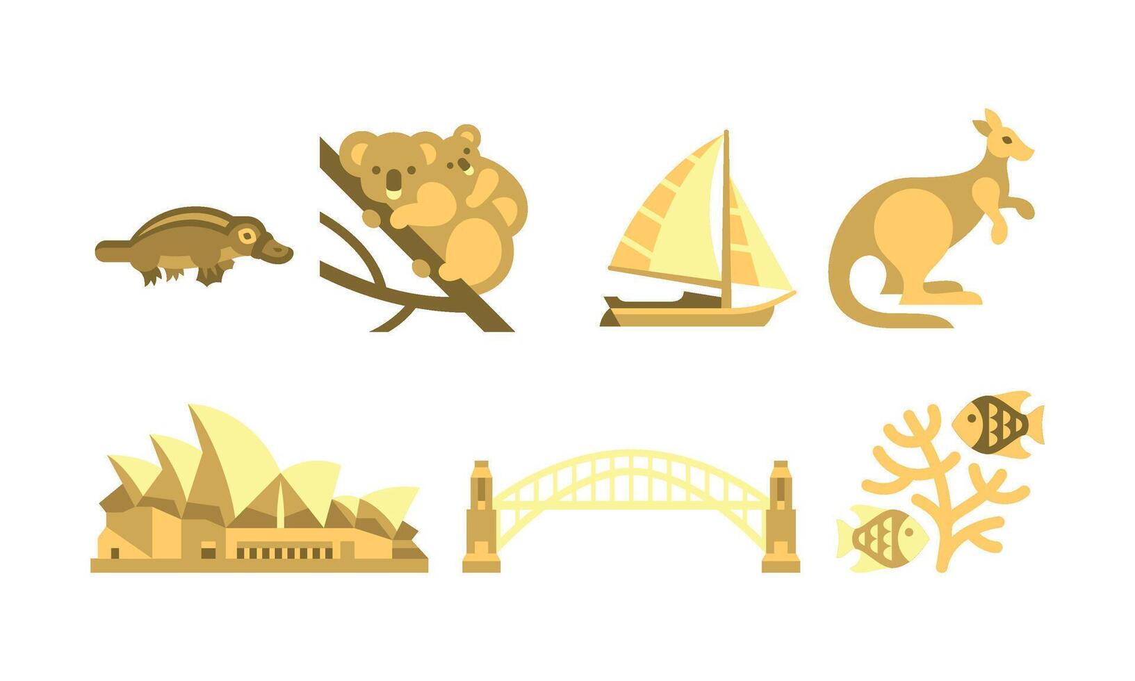 Australia traveling icons set, Australian traditional and cultural symbols Illustration vector