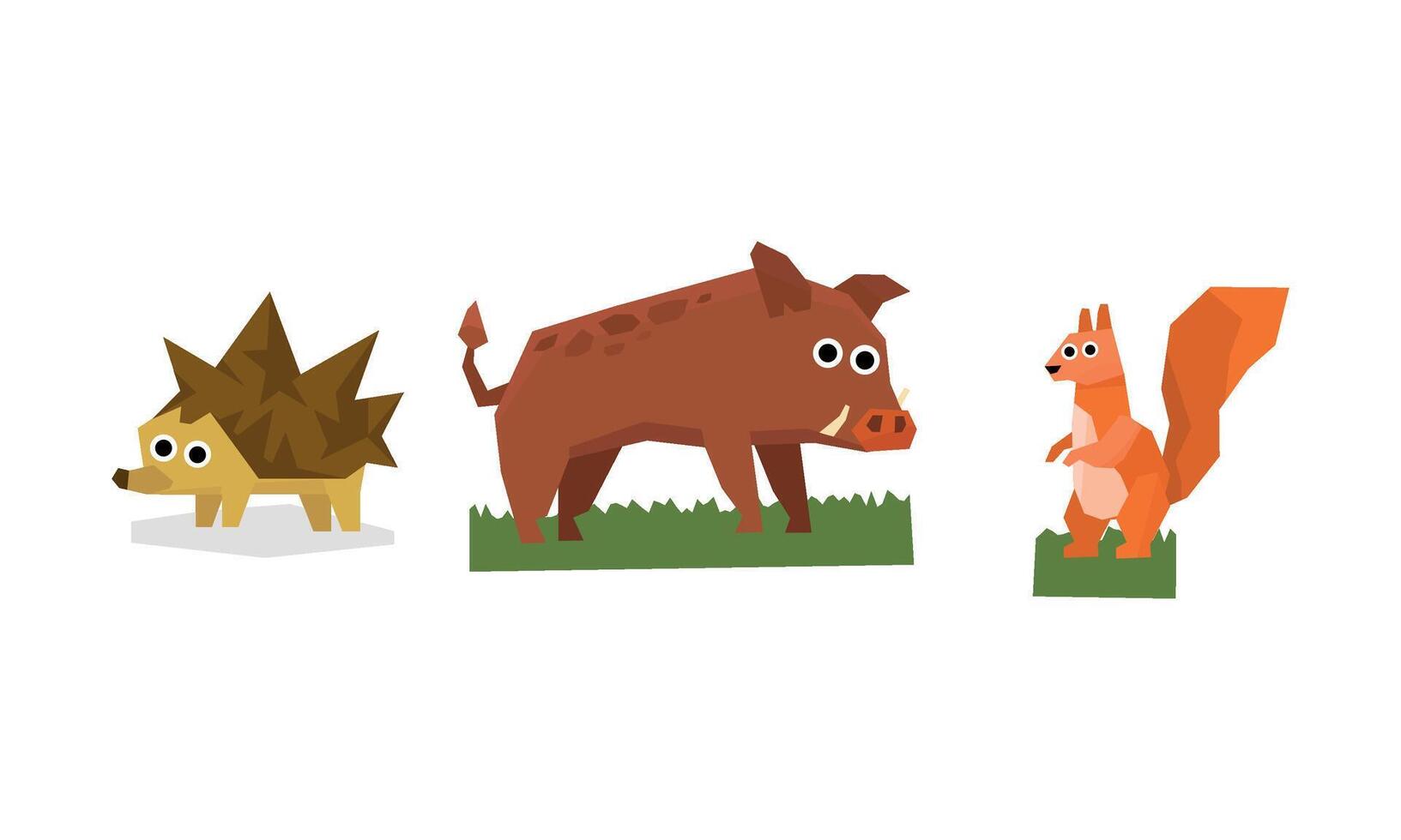 Collection of cute geometric animals, hedgehog, boar, squirrel Illustration vector