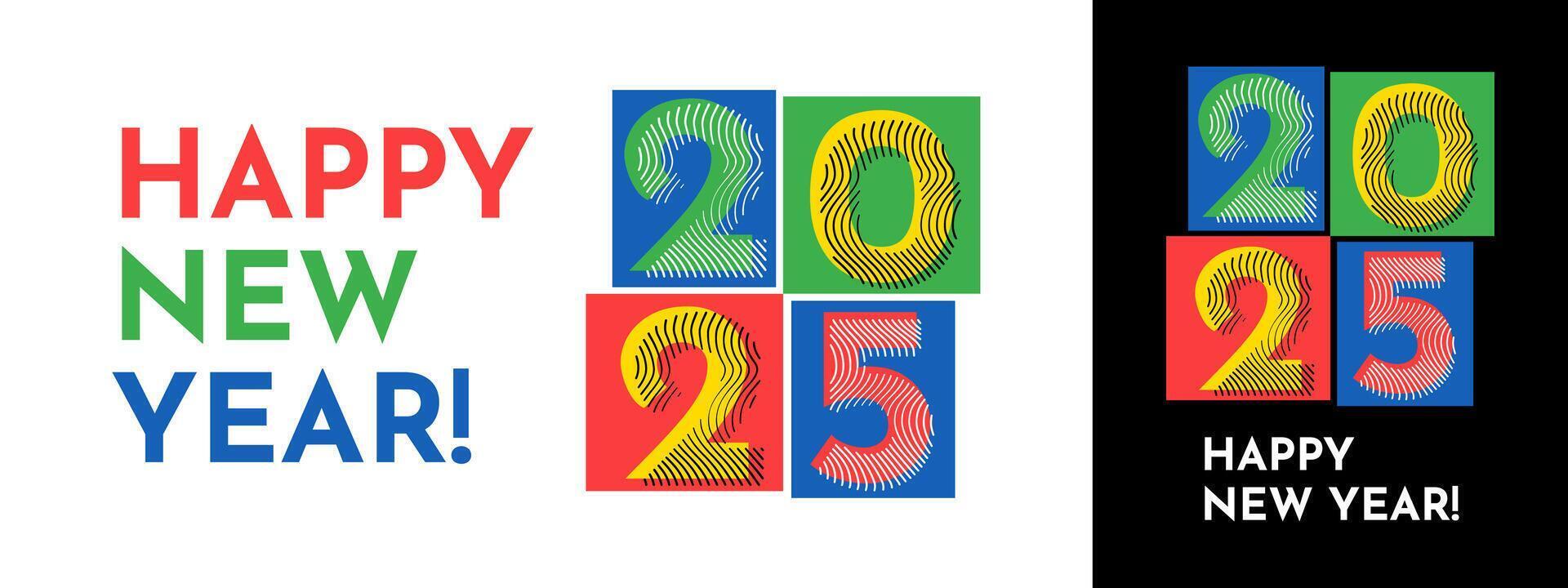 Colorful and unique design 2025 new year. Trendy and line design with colorful numbers designs. Horizontal and vertical options. Christmas Backgrounds. vector