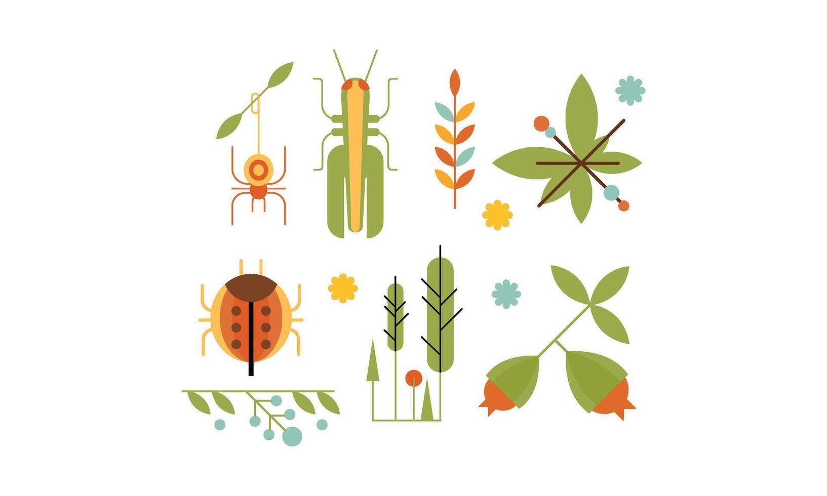 Collection of insects and plants, nature and ecology design elements Illustration vector