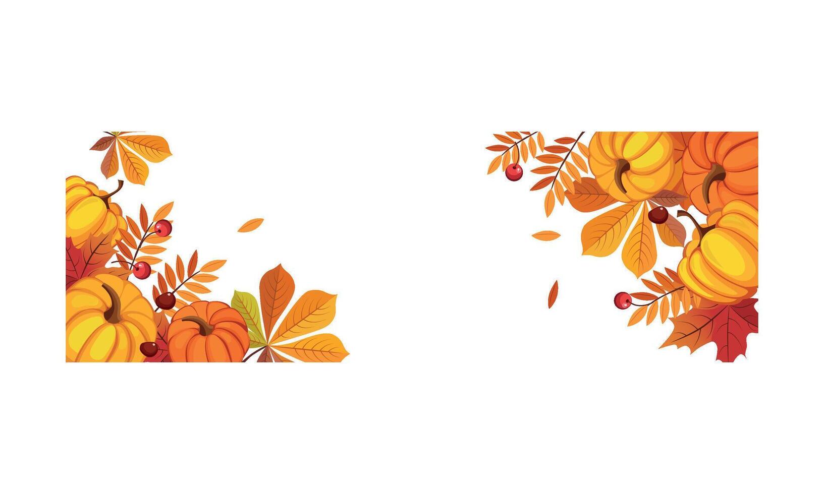 Thanksgiving banner with space for text, bright autumn leaves and pumpkins Illustration vector