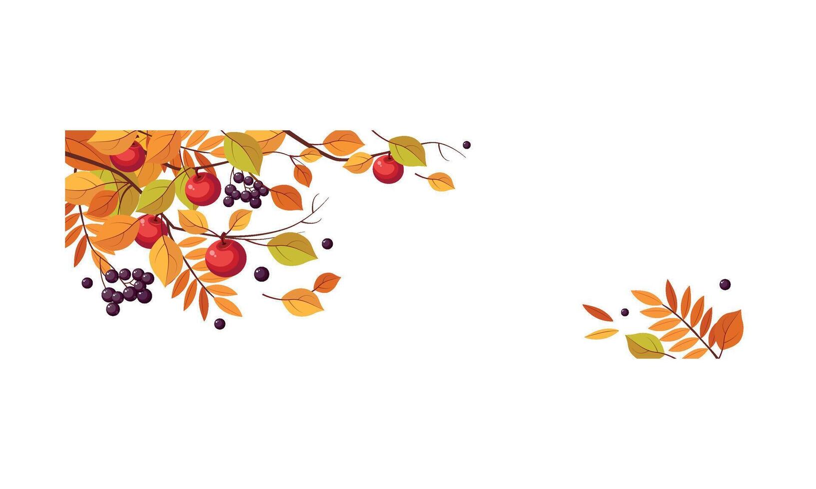 Autumn abstract background with space for text, banner with bright autumn leaves and berries Illustration vector