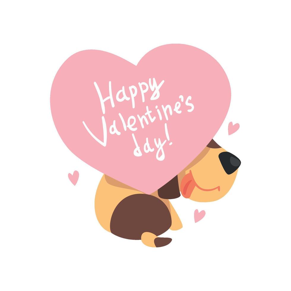 Funny Jack Russell Terrier dog holding a pink heart with inscription Happy Valentines Day, cute Valentine animal character Illustration vector