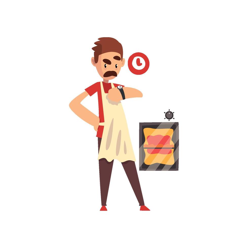 Pizza maker character making pizza, stage of preparing Italian pizza Illustration vector