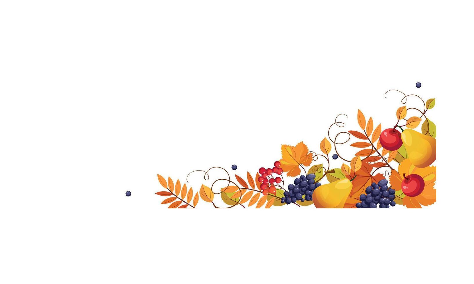 Thanksgiving banner with space for text, bright autumn fruits and leaves Illustration vector