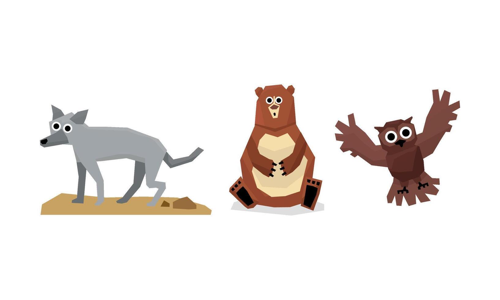 Collection of cute geometric forest animals, wolf, bear, owl bird Illustration vector