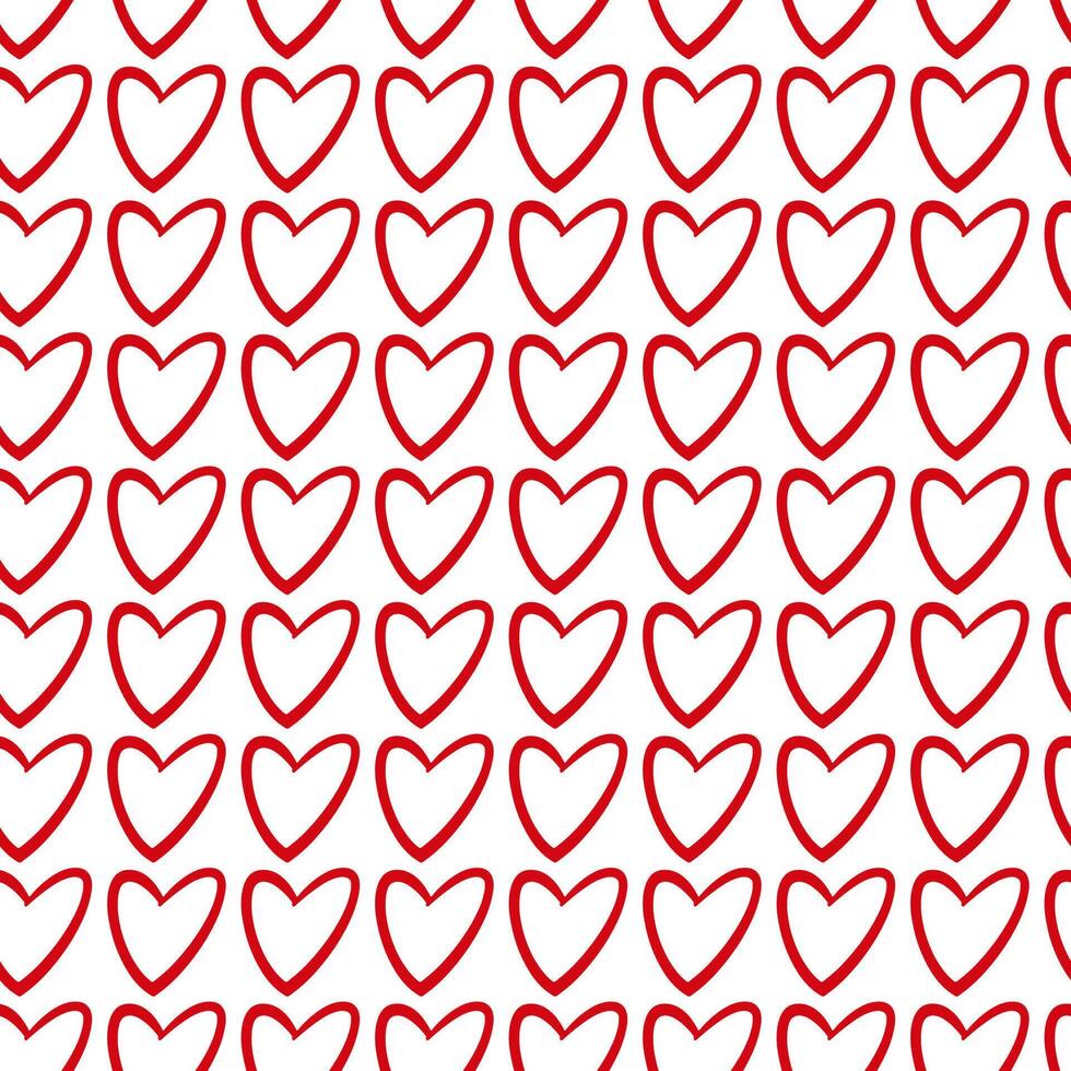 Cute hand drawn Valentine's hearts seamless pattern background. Decorative doodle love heart shape in sketch style. Scribble red ink hearts icon for wedding design, wrapping, ornate and greeting cards vector