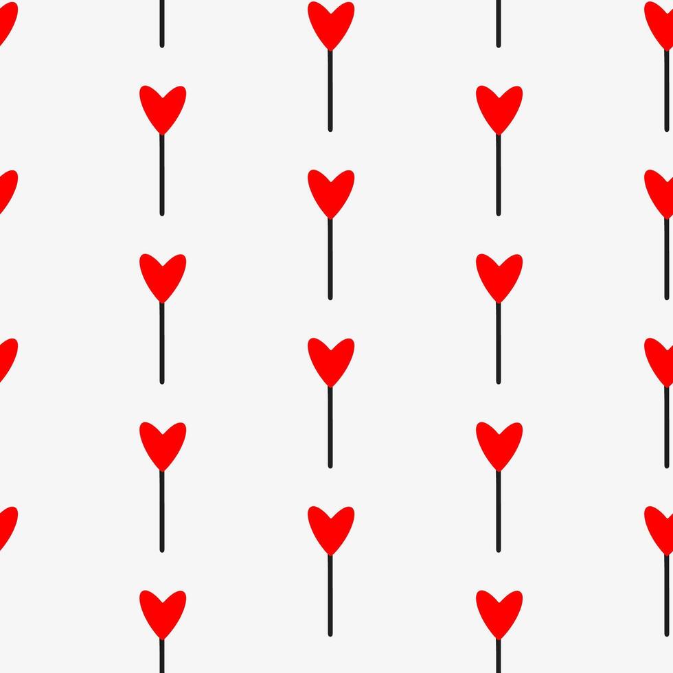 Hand drawn seamless pattern with Sweet lollipop in heart shape icon. Doodle red candy on the stick isolated on white background. Wrap for Valentines day, Xmas, New Year, Easter, Halloween, birthday vector