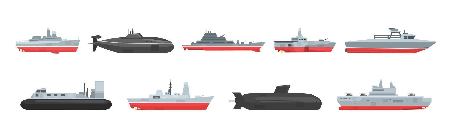 Military Boats and Different Type of Naval Combat Ship Set vector