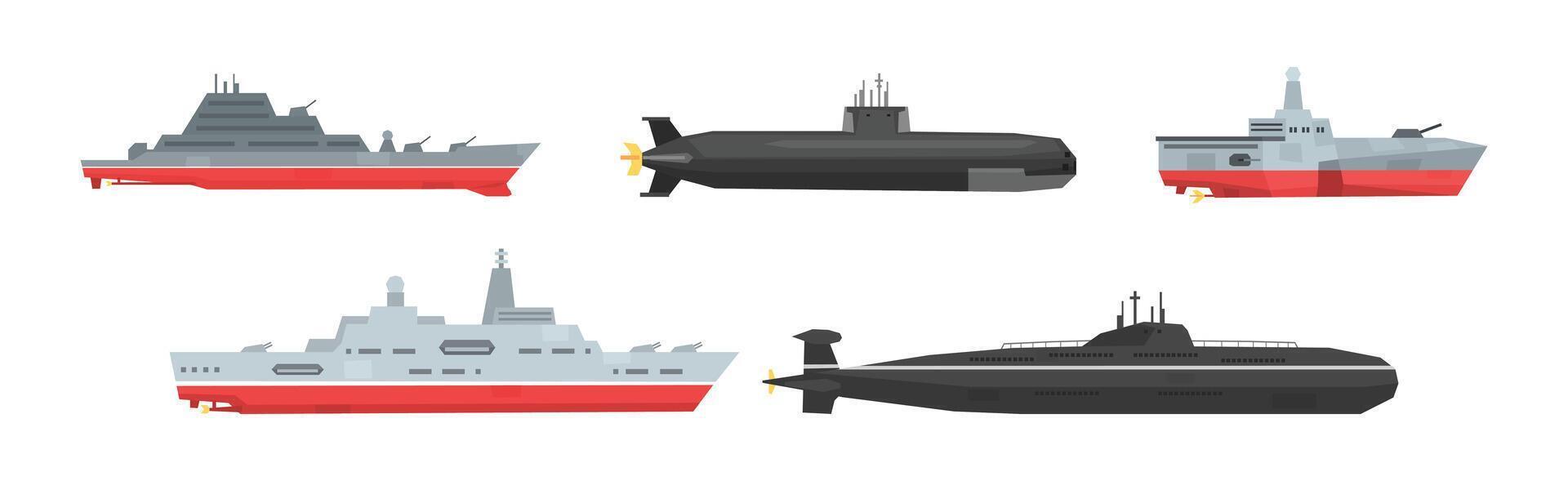 Military Boats and Different Type of Naval Combat Ship Set vector