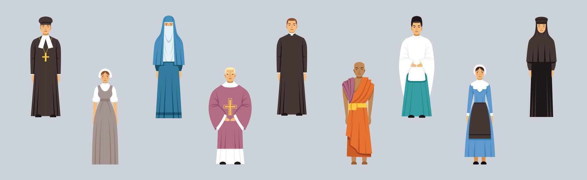 Religious People Different Character Man and Woman Standing Set vector