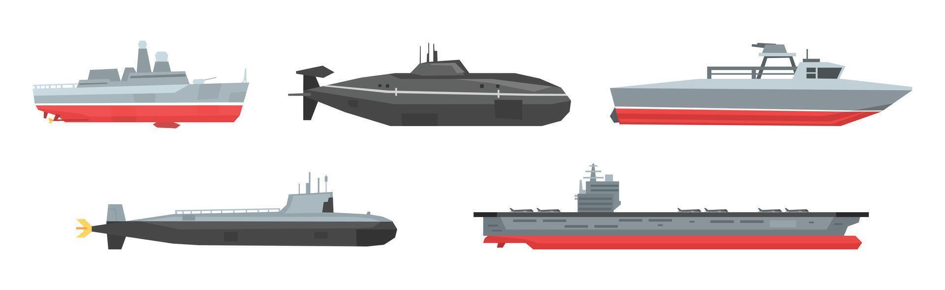 Military Boats and Different Type of Naval Combat Ship Set vector
