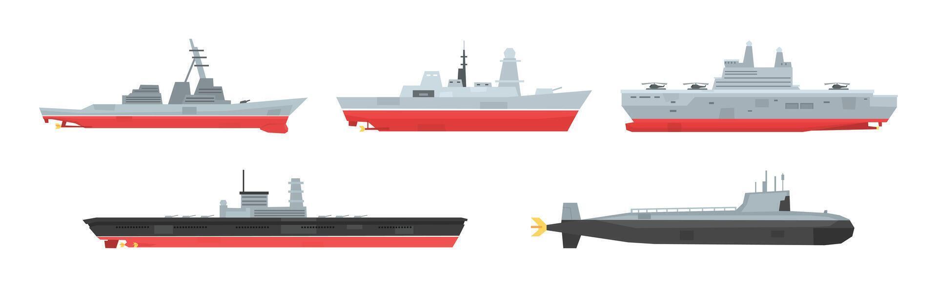 Military Boats and Different Type of Naval Combat Ship Set vector