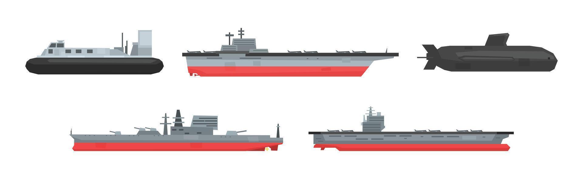 Military Boats and Different Type of Naval Combat Ship Set vector