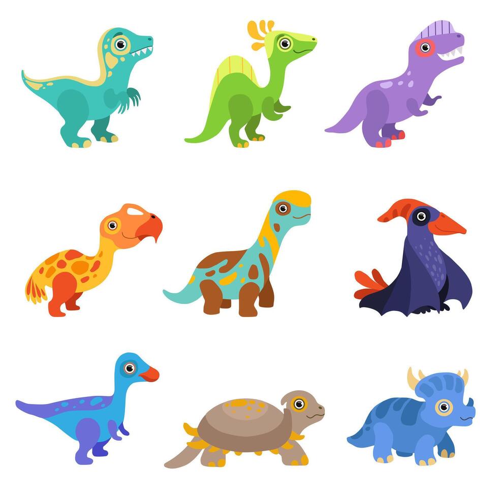Collection of cute dinosaurs, colorful baby dino cartoon characters Illustration vector