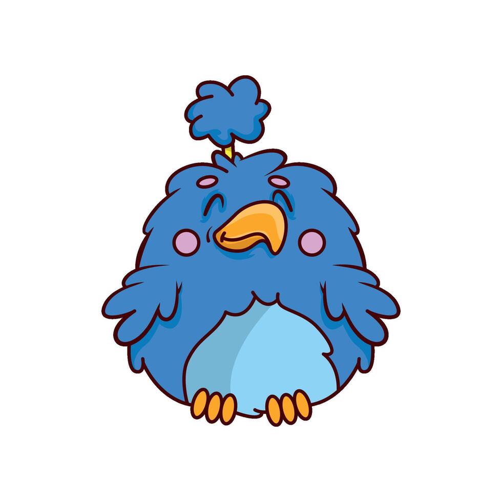 Adorable tropical bird with blue fluffy feathers. Small exotic creature. Funny cartoon character. design vector