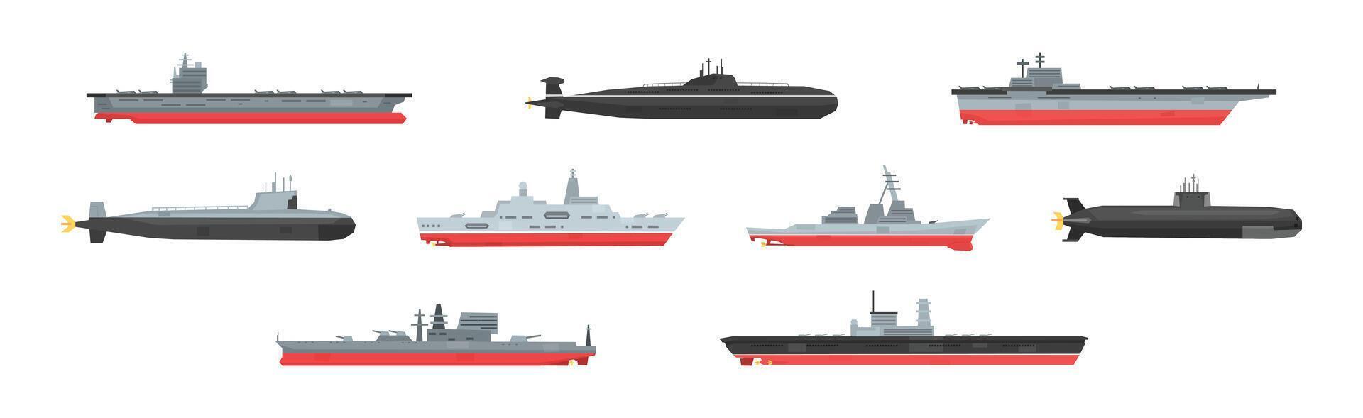 Military Boats and Different Type of Naval Combat Ship Set vector