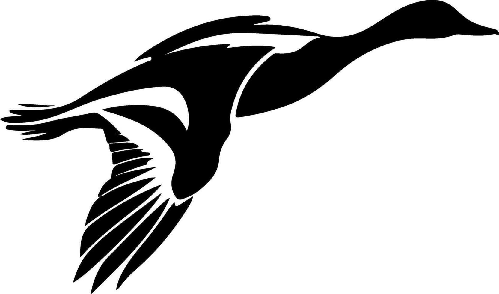 A black duck silhouette of a duck flying vector