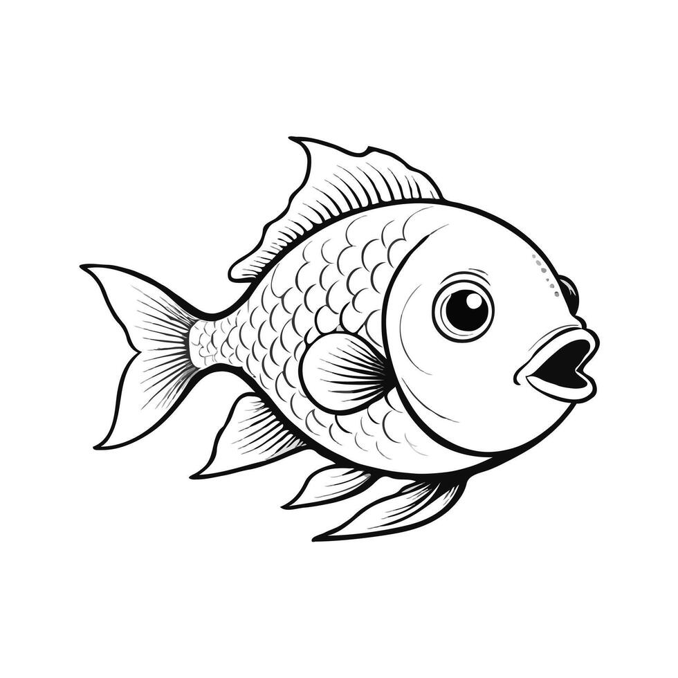 A fish is shown in a black and white drawing vector