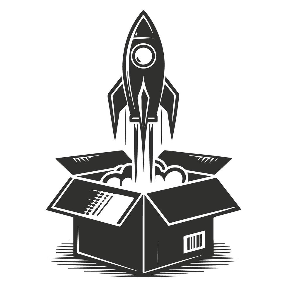 Fun Rocket Launch From Box Illustration vector
