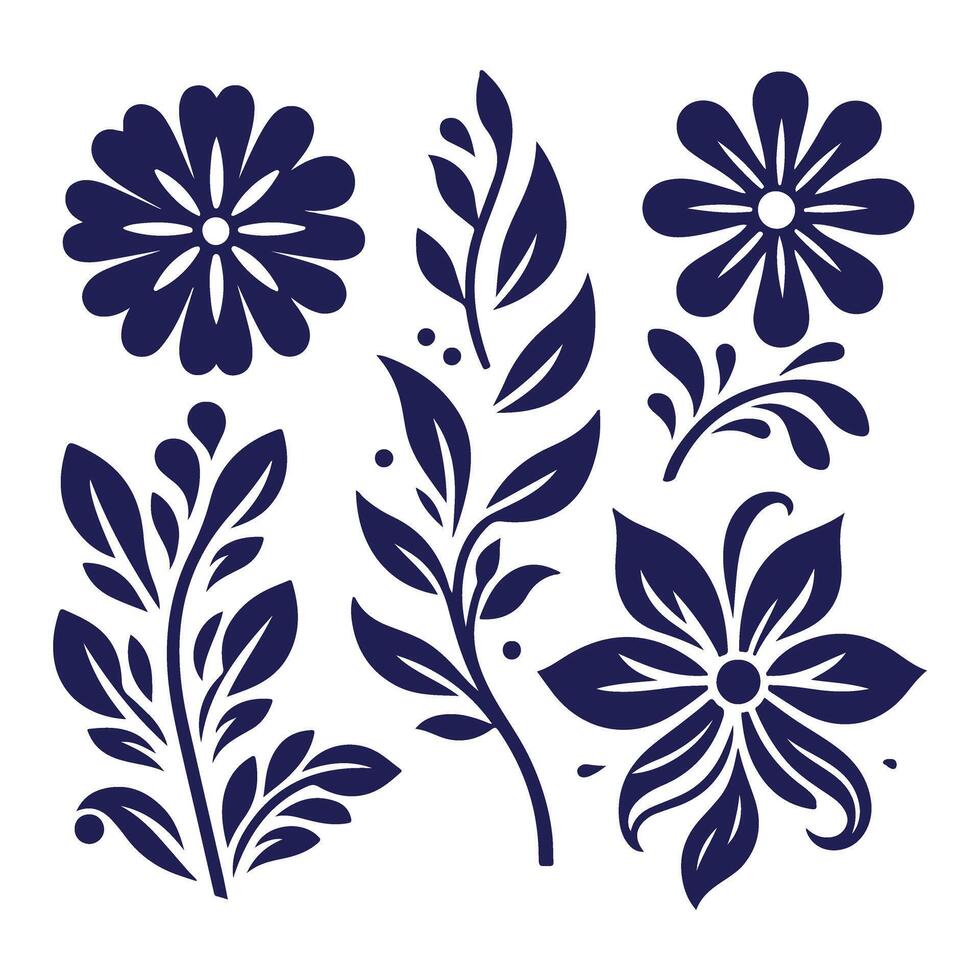 Realistic Baroque Flower Illustrations Set vector