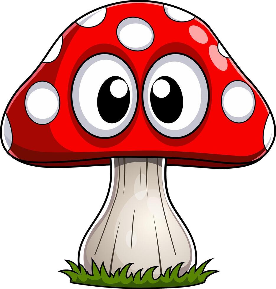 Joyful Cartoon Mushroom Character Illustration - Mushroom with cute face on white background illustration. Cartoon style vector