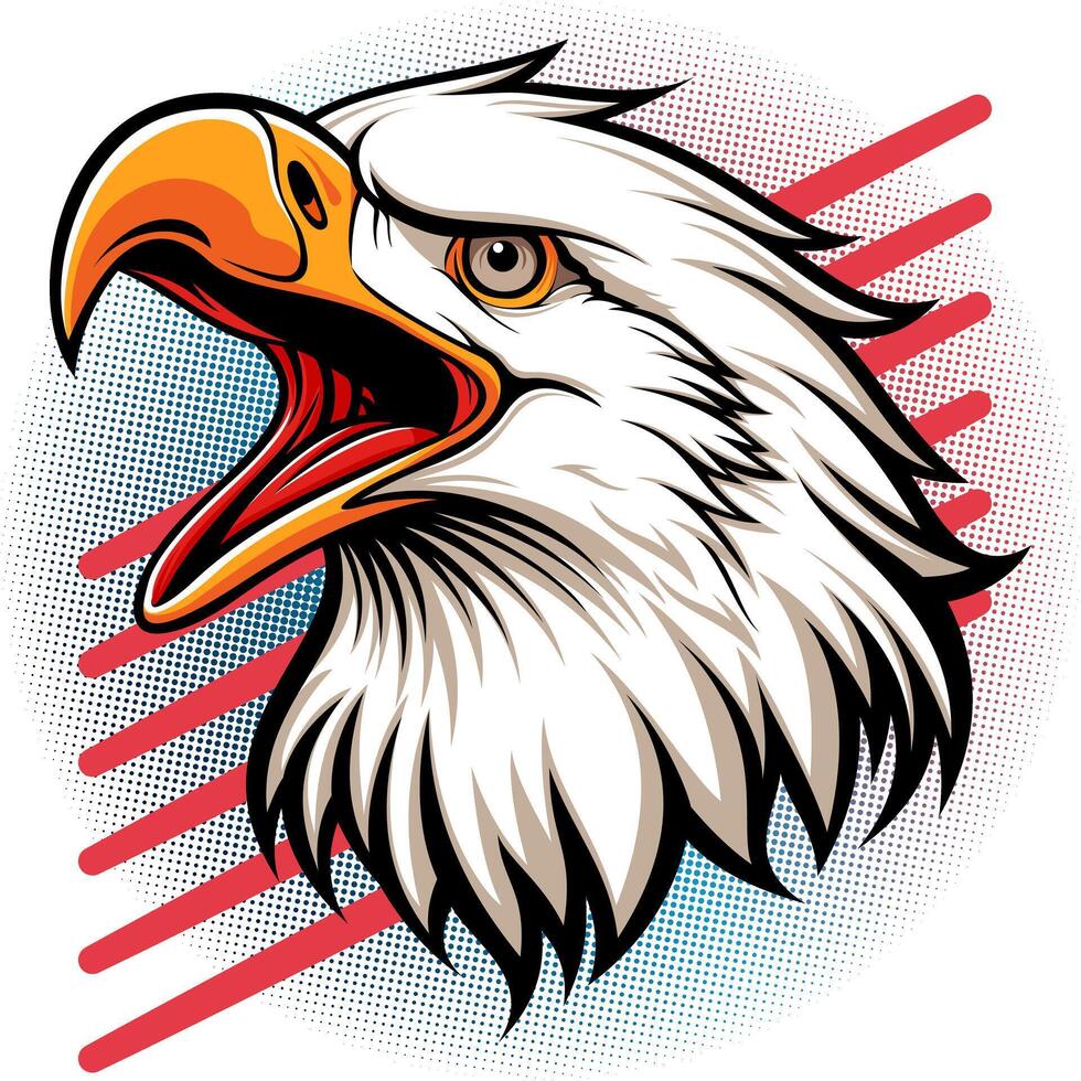 Bold Bald Eagle - Patriotic American Pride - Eagle head on the background of the American flag. illustration vector