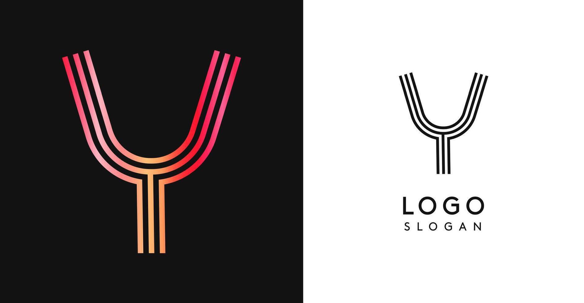 Minimalistic striped letter Y, three lines monogram, shiny luxurious metallic gloss color logo for premium brand of jewels, fashion and beauty. Modern retro avant-garde identity. illustration. vector
